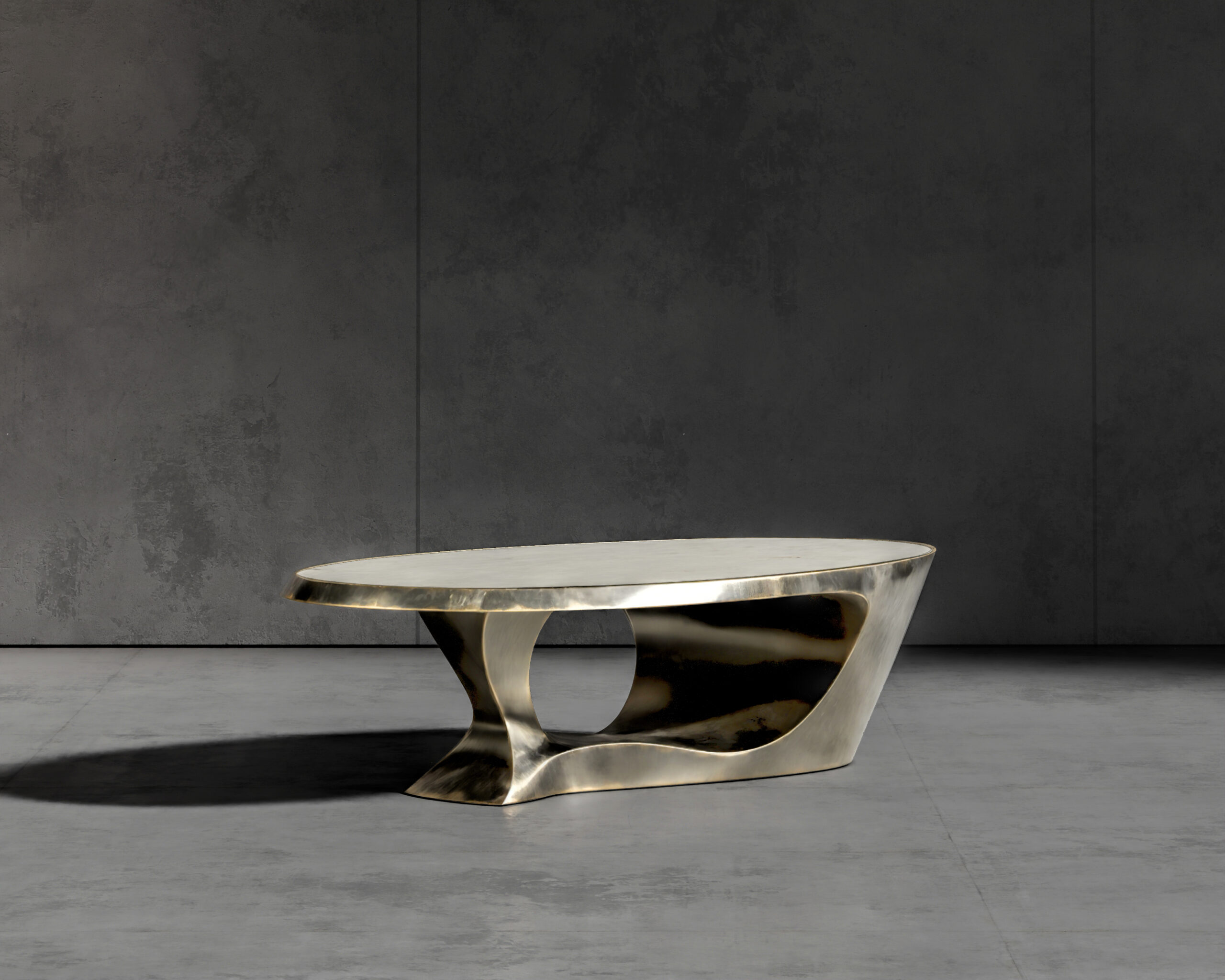 Orga Coffee Table - Patina Bronze & Goatskin