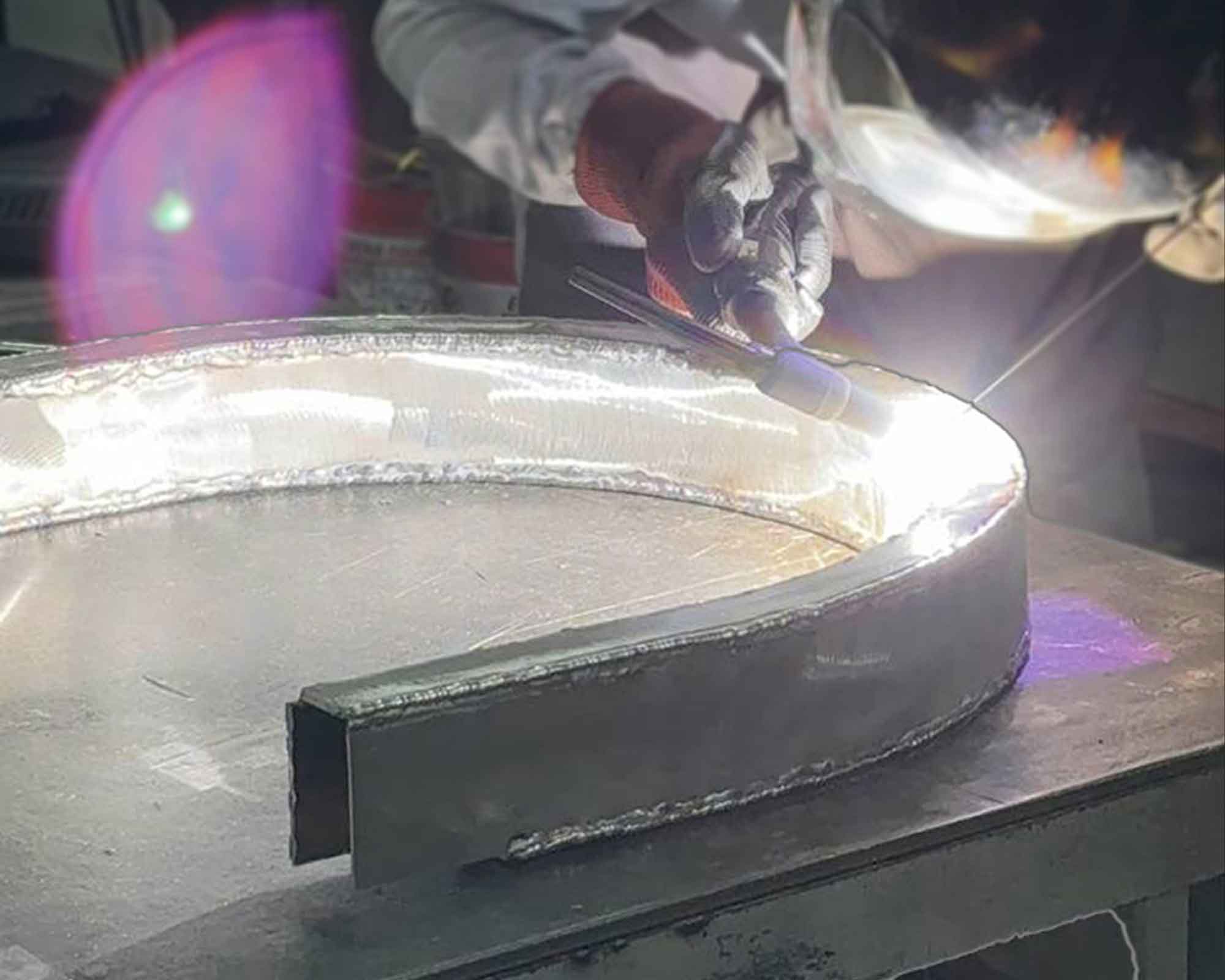 Metalwork in progress in the workshop
