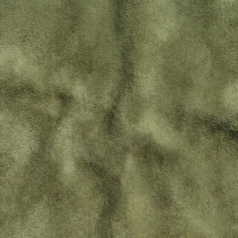 High-resolution swatch of Genuine Suede in Olive Grove, showing the delicate, fuzzy texture of authentic leather in a muted, mossy green shade that absorbs light.