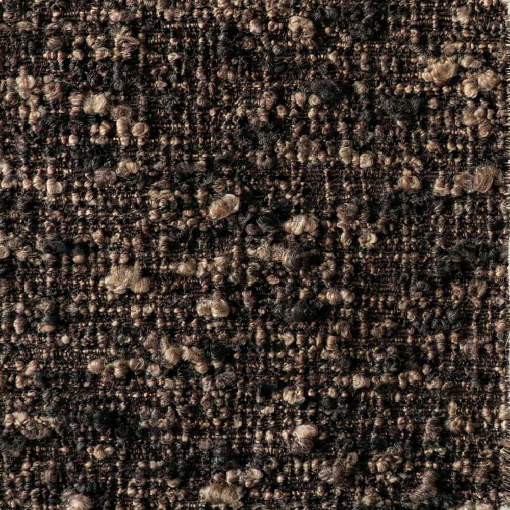 High-resolution swatch of Melange Bouclé fabric in Bark, featuring a variegated weave of deep brown and umber knotted loops with a dense, tactile, three-dimensional surface.